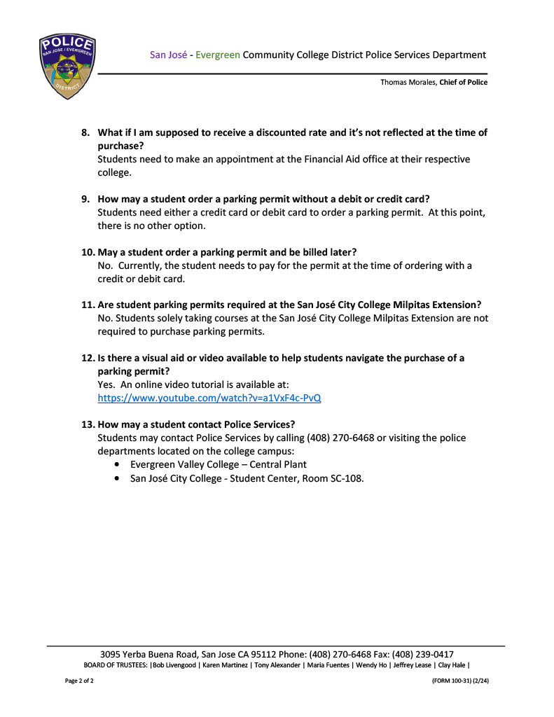 Student Permit FAQ Screenshot of PDF page 2 of 2