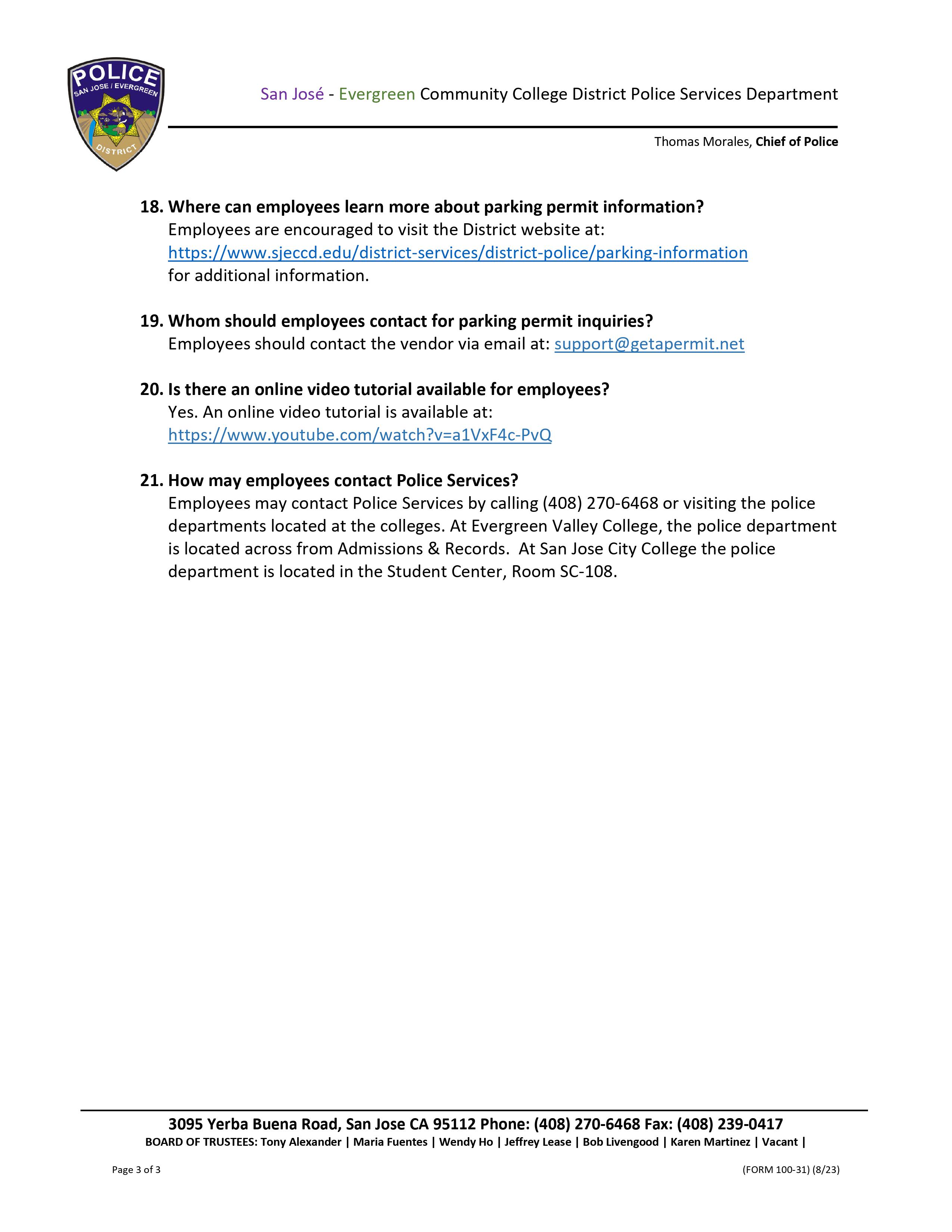 Employee Permit FAQ Screenshot of PDF page 3 of 3